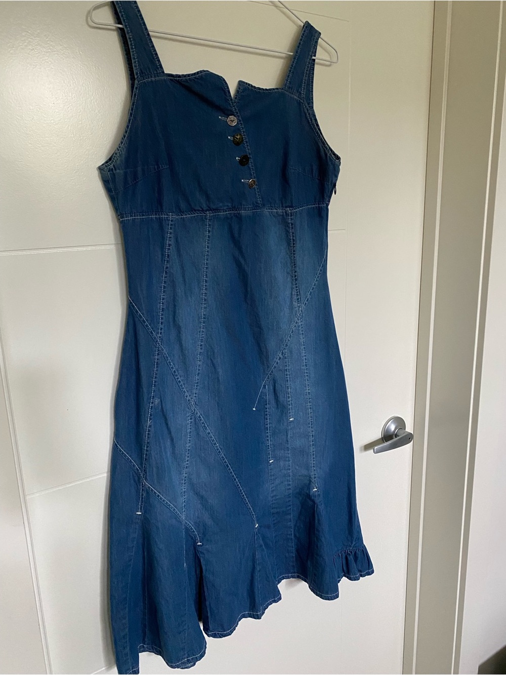 Dolcezza Blue Midi Dress with Button Front (Denim looking, 100% cotton)